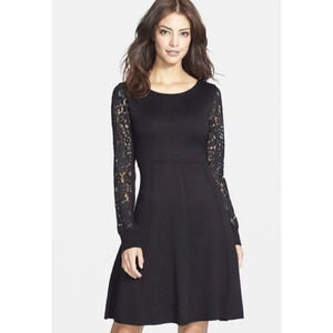 Eliza.J Black Sweater Dress With Lace  Sleeves